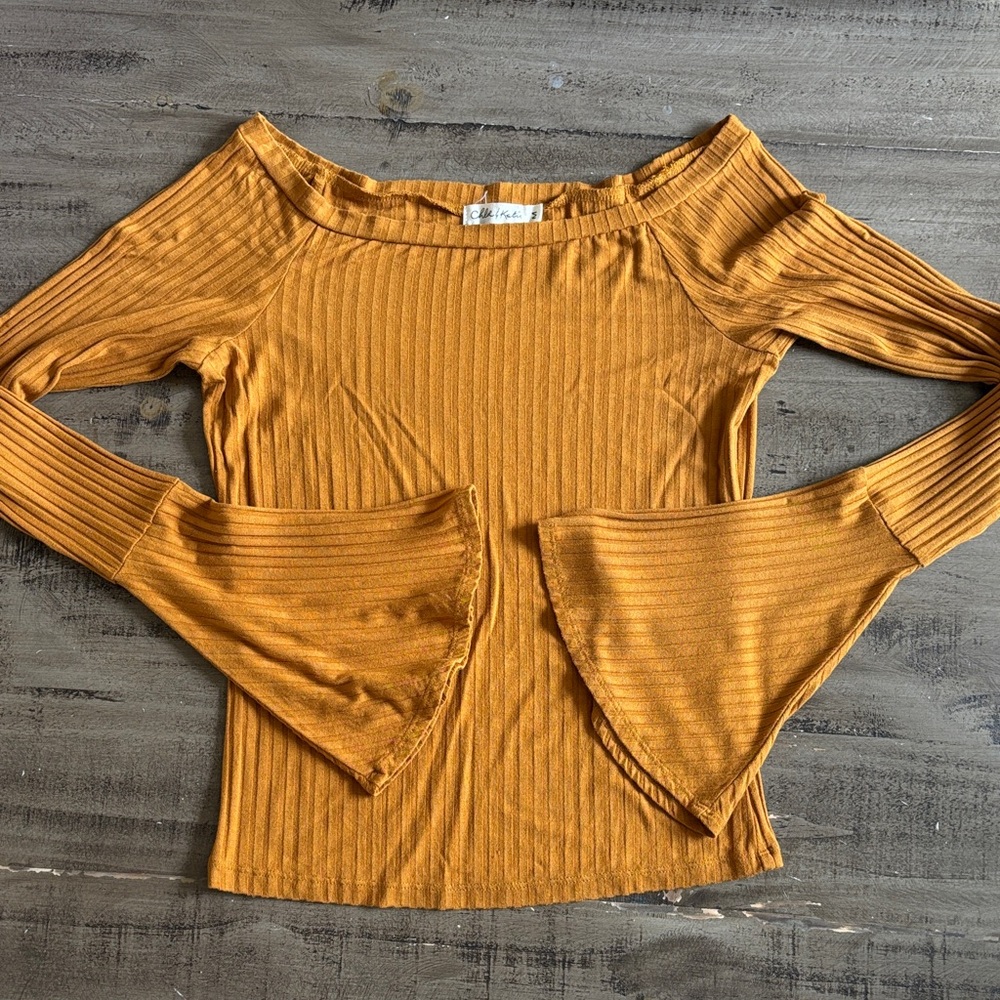 Chloe & Katie Mustard Ribbed Blouse